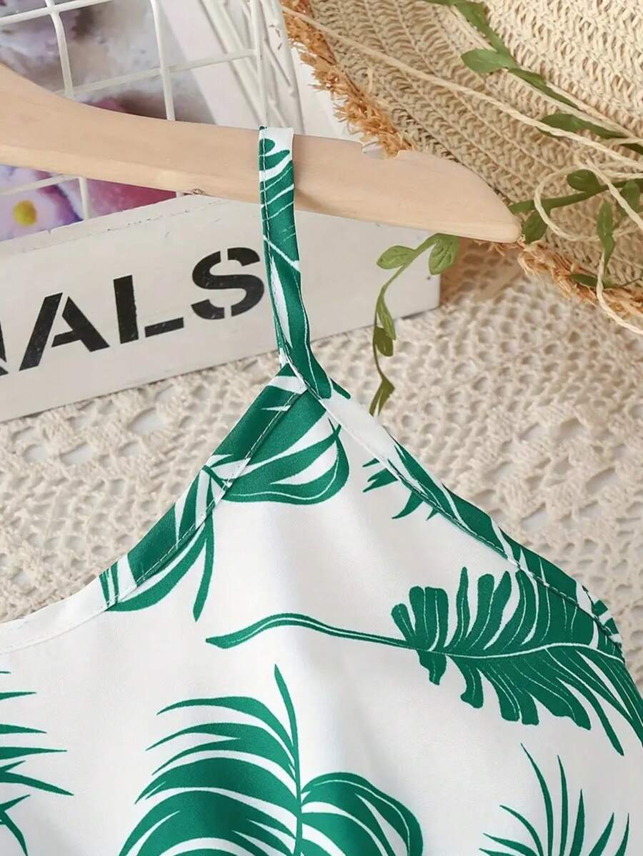 Mädchen Teenager-Sommerkleid mit Blätterdruck - ärmellos, lässig ...
