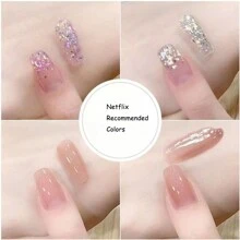 Esmalte de Unha Miss Comoy 15ml Translúcido Gelo Nude 2025 Nova Base Versátil Popular Cor Da Pele Abricó Frio Brilhante Colorida Branca Glitter Lantejoulas Conjunto de 4 Cores de Arte de Unha de Gel DIY Salão de Unhas Adesivo Comumente Usado Salão de Unhas