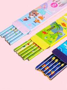1 Set de 6 lápices en estuche con diseño de caja con dibujos animados, kit de papelería escolar