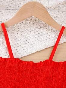 甜美女孩蝴蝶装饰细肩带芭蕾裙，时尚网眼连衣裙，夏日派对 - 紅色 - 查看 3