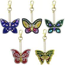 SNA 5-Piece 2025 New Style Diamond Painting Butterfly Keychain Kit, Christmas Valentine's Day Mother's Day Birthday Gift