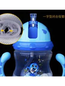 200 ML Baby Training Cup Bottle With Silicone Lid And Straw + Plastic Handle - Light Blue - View 3