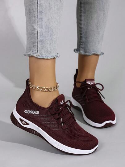 STEPREACH Damen Herbst/Winter Neue Lässig Sportschuhe, atmungsaktive Mesh Komfort Arbeitsschuhe in Burgunderrot, rutschfeste flache Schnürschuhe für den Straßenverkehr