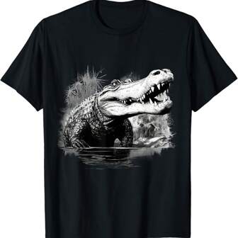 Crocodile Drawing Alligator Portrait Animal Print Reptile T-Shirt