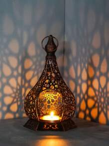 1pc Moroccan Style Metal Candle Holder, Vintage-Inspired Gilded Openwork Carved Wind Lamp, Romantic European Wedding Decor, Aromatherapy Candle Holder, Seascape Theme Decorative Hanging Light For Home, Courtyard, Garden, Villa, Distressed Lantern Design For Home Ambiance - Shipped Without Candles