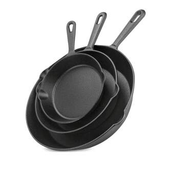 Ensemble de 3 poêles en fonte, poêle en fonte, poêle, wok, Ensemble en fonte (noir) Casserole de cuisine