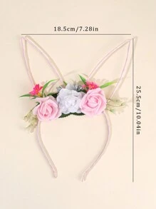 1pc Happy Easter Cosplay Plush Bunny Ear With Flower Headband,Cute Rabbit Headband,Party Costume Headdress Decor,Party Supplies,Photo Props.