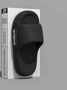 New Arrival Casual Stripe & Letter Design Men's Indoor Slippers, EVA Non-Slip Bathroom Shower Slides, Lightweight Soft & Comfortable Thick Sole, Versatile For Indoor & Outdoor, Black Color For Men & Women