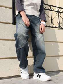Jeans en denim imprimés pour garçons adolescents, nouveaux pantalons décontractés à jambe droite à la mode pour garçons adolescents au printemps