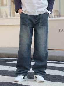 Jeans en denim lavé pour adolescents, nouveau pantalon casual à jambe droite pour garçons adolescents au printemps