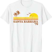 Vintage Santa Barbara Beach California Retro Sunset 70s Gift T-Shirt.Jpg - 白色 - 查看 1