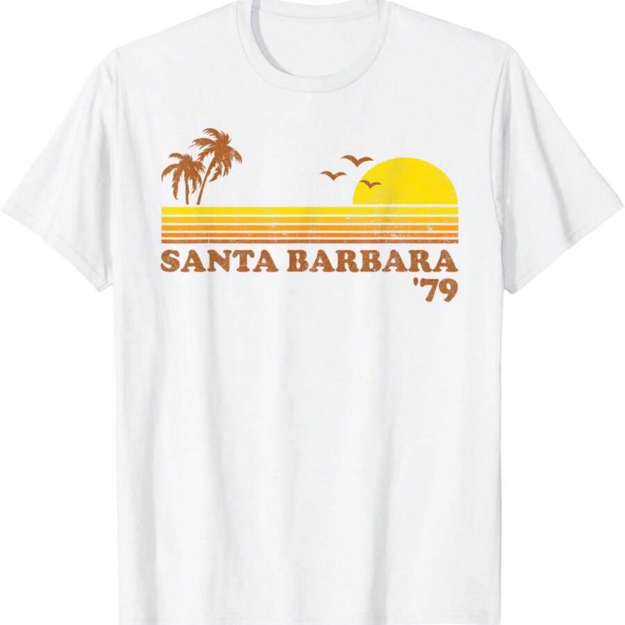 Vintage Santa Barbara Beach California Retro Sunset 70s Gift T-Shirt.Jpg - 白色 - 查看 1