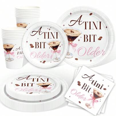 A Tini Bit Older Party Supplies Espresso Martini Paper Plates Napkins Weenies And Tini Dessert Party Tableware Set Hot Pink & Green Dinnerware For Birthday Bridal Wedding Decoration Serve 10