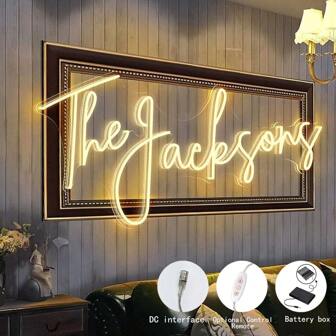 Custom Neon Signs, Personalized Battery Pack Power Neon Signs, Custom Wedding Valentine's Day Neon,Halloween Christmas Neon Decorations - LED Wall Decorative Lights With Dimmable Lines For Room Decor,Bedroom Decor, Weddings, Birthday Parties And Cosplay Party Everyday Decorations