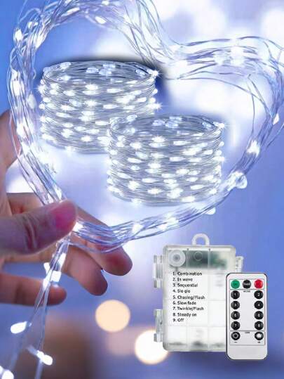 Battery Powered (Batteries Not Included) Fairy Lights With Remote Control And Timer, Waterproof, 8 Lighting Modes, Suitable For Bedroom, Party, Wedding Decoration (Cold White), (3m 30LEDs / 5m 50LEDs / 10m 100LEDs / 20m 200LEDs)