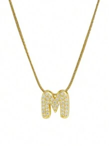 26 件英文字母吊坠项链，不锈钢链条，时尚配饰 - 金色 - 查看 5