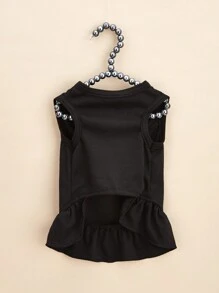 1pc Ruched T-Shirt Dress, Princess Ruffle Hem, Sleeveless Pet Dog Cat Dress, Spring/Summer - Black - View 5