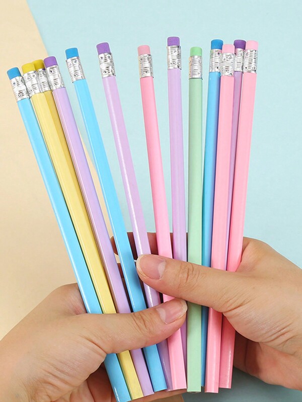 Juego de 10 lápices de madera de color pastel con gomas de borrar, surtido, para estudiantes para escribir y dibujar, para volver a la escuela