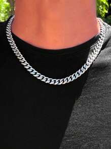 1pc Stainless Steel Cuban Link Chain Necklace, Minimalist Titanium Steel Chain Necklace, Fashionable Necklace With High-End Vibe, Suitable For Men & Boys, Valentine's Day Gift