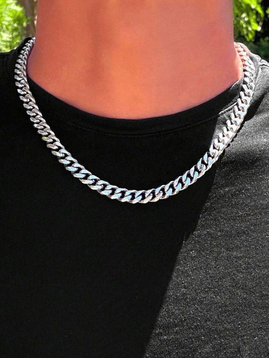 1pc Stainless Steel Cuban Link Chain Necklace, Minimalist Titanium Steel Chain Necklace, Fashionable Necklace With High-End Vibe, Suitable For Men & Boys, Valentine's Day Gift
