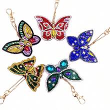 SNA 5-Piece 2025 New Style Diamond Painting Butterfly Keychain Kit, Christmas Valentine's Day Mother's Day Birthday Gift