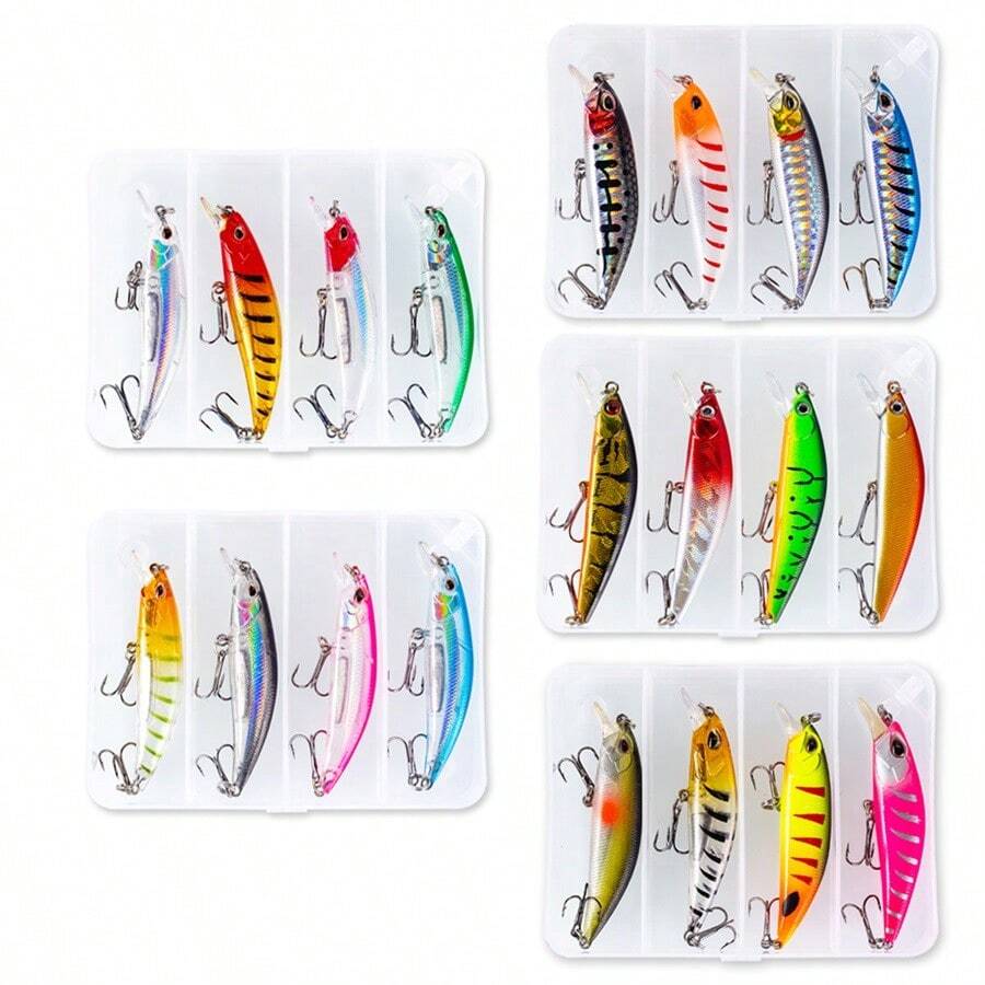 4 pièces/boîte Appâts de pêche de 6,7 cm/7 cm, leurres nageurs plongeants, leurres artificiels durs avec 2 hameçons triples et yeux 3D pour la pêche à la truite et au black-bass