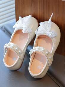 女童米色平底鞋，2025年新款时尚百搭公主风软底皮鞋，适合幼儿，春季 - 米色 - 查看 5