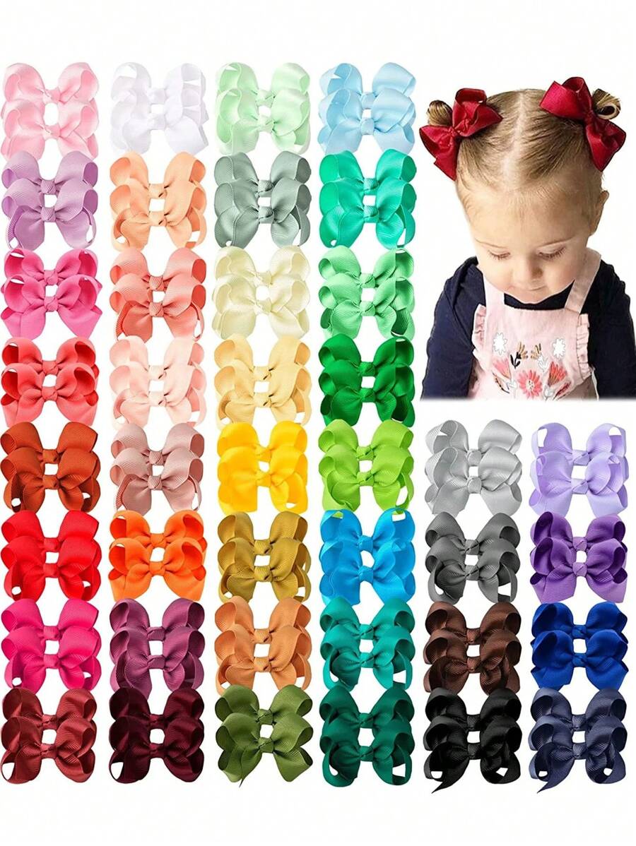 20Pcs Random Color Hair Bows Hair Barrettes Hair Accessories For Girls, 3" Hair Bows Alligator Clips For Babies Toddlers Teens Daily Wear Suitable For Festival Gifts For Girls - 彩色 - 查看 1