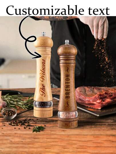 Custom Natural Rubberwood Pepper Grinder – Manual Adjustable Grinding Tool, Ceramic Core For Sea Salt, Peppercorns, Spices, Reusable Kitchen Gadget, Elegant Retro Design, Personalized Engraving, Ideal Gift For Food Lovers, Home Decor & Special Occasions