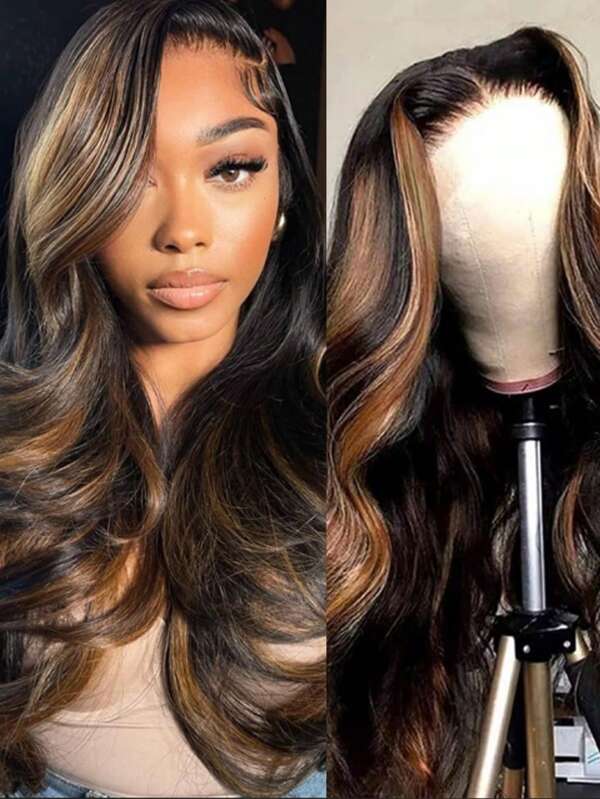 Ombre Lace Front Wig Cabelo Humano 1B/30 Body Wave Highlight Lace Frontal Wigs Cabelo Humano Colorido 13x4 Ombre Brown Wig Cabelo Humano 150% Densidade Glueless Lace Frontal Wigs Cabelo Humano Para Mulher