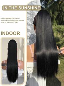 Extensiones de cabello de cola de caballo sintéticas rectas y largas de 26 pulgadas, estilo clip-in, resistentes al calor, para mujeres - Negro - Ver 9