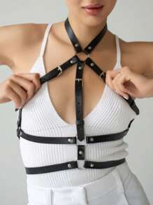 Conjunto de lencería Bondage sujetador de PU, correa de bondage y arnés pectoral para ropa gótica de mujer y accesorios