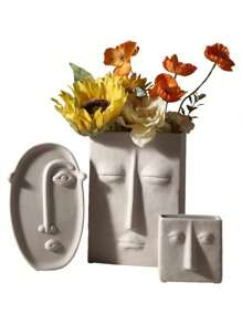 1 Stück kreative keramische Vase zum Bemalen, künstliche Blumendekoration, Kunstgesichtsdekor, Heimdekoration, Gesichtsvase, Veranda-Dekoration, Tischmittelpunkt, Tischdekoration, Alltagsartikel, Vase, Blumen Heimdekoration Raumdekoration Blumenvase Glasvase