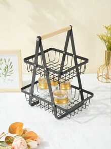 1pc Wrought Iron Foldable Double-Layer Basket, Household Kitchen Fruit And Vegetable Storage Basket Shelf, Holiday Gift