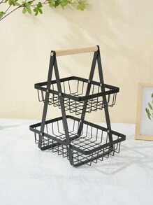 1pc Wrought Iron Foldable Double-Layer Basket, Household Kitchen Fruit And Vegetable Storage Basket Shelf, Holiday Gift