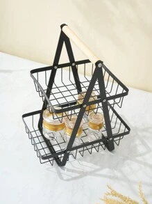 1pc Wrought Iron Foldable Double-Layer Basket, Household Kitchen Fruit And Vegetable Storage Basket Shelf, Holiday Gift