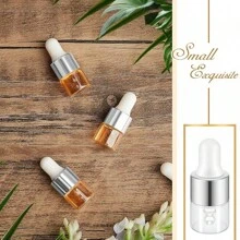 100 Pcs Mini Glass Dropper Bottle Bulk Clear Essential Oil Dropper Bottles Small Glass Dropping Sample Containers Perfume Liquid Cosmetic Sample Vials With Cap For Traveling (Silver,1 Ml)