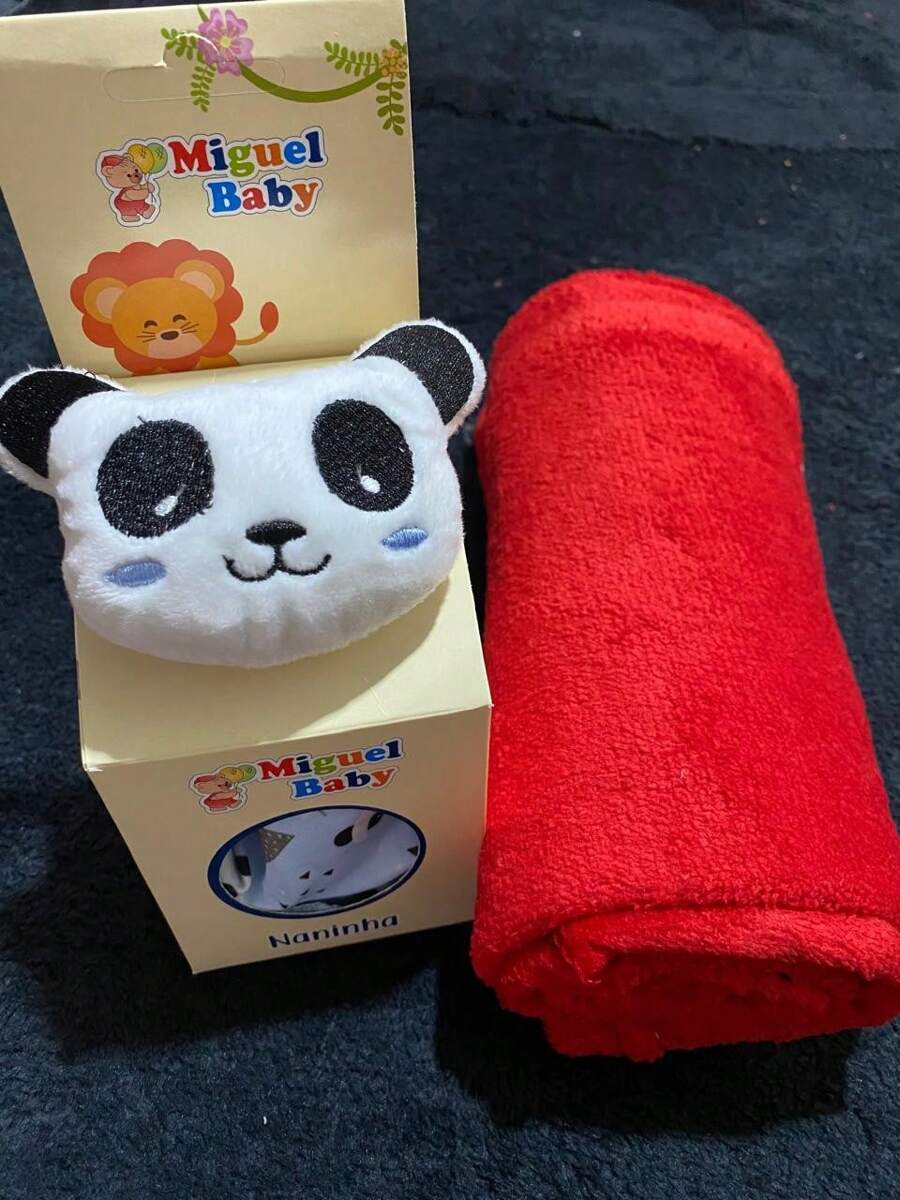 Baby Blanket Kit With Soft Blanket For Baby Boy And Girl With Pacifier Clip - Kit Panda Rojo Azul - Ver 1