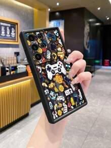 1pc Shockproof Phone Case With Mosaic Pattern Camera Handle Compatible With Iphone/Compatible With Galaxy/Compatible With Infinix/Compatible With Redmi/Compatible With OPPO/Compatible With VIVO//Compatible With Realme/Compatible With MOTO/Compatible With Itel/Compatible With Tecno,International Version, Not The Domestic Version, - Black - View 3