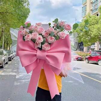 1 件 DIY 粉红丝带，带红色装饰，适用于商店展示、婚礼拱门、生日派对、情人节、圣诞节、毕业典礼、房间门墙和家居装饰、主题派对装饰