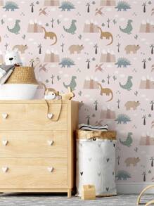 3 件装卡通可爱恐龙图案壁纸，自粘式可移除 PVC 材料，厚，适用于婴儿房、女孩/男孩卧室、游戏室、育儿室装饰，15.75 * 47.24 英寸 - 彩色 - 查看 11
