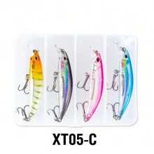 4 pièces/boîte Appâts de pêche de 6,7 cm/7 cm, leurres nageurs plongeants, leurres artificiels durs avec 2 hameçons triples et yeux 3D pour la pêche à la truite et au black-bass