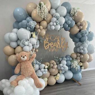 Blå ballongbåge-set, 134 delar ballonger med könsavslöjande, födelsedagsfest med björntema, dekorationstillbehör, jul