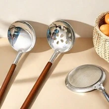 Multi-Functional Mini Kitchen Utensil, 304 Stainless Steel Ladle, Colander, Turner, Anti Scalding Wooden Handle Cooking Spoon, Cooking Tools Including Soup Spoon, Slotted Spoon,Spatula, Dishwasher Safe, Suitable For Kitchen Restaurant