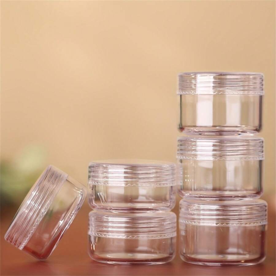 5pcs 5~20g Cosmetic Containers Empty Clear Round Jars - Travel Containers For Cosmetic, Lotion, Cream, Makeup, Bead, Eye Shadow, Rhinestone, Samples, Travel Essentials School School Supplies Holiday Camping Holiday Essentials Vacation Accessories Mini Perfume For Women Perfume For Men Perfume Beach Bottle Home Bathroom Decor Bathroom Organizer Fall Decor Back To School - Multicolor - View 1
