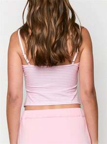 Women Y2k Striped Cami Tank Tops Spaghetti Strap Button Front Camisole Crop Tops Sexy Sleeveless Backless Vest Shirt Summer Going Out Tops Teen Girls Vinatge Aesthetic Clothes Club Streetwear - Hồng - Xem 6