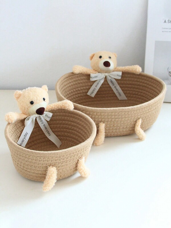 1pc/2pcs Woven Storage Baskets, Cute Desktop Decor Storage Basket, Suitable For Toys, Cosmetics, Bedroom, Bath Room, Wood Rattan Geometric Baskets, NaturalMix Metal Frame Accents For Coastal Garden Decor,For Back To School