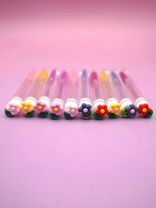 1/3/5/7支装郁金香花朵绿叶管状睫毛膏眉刷，带管睫毛刷，独立包装，旅行化妆刷 - 粉色 - 查看 4