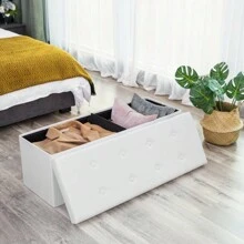 Faux Leather Folding Storage Ottoman Bench 43 Inch - White - 1 - View 4