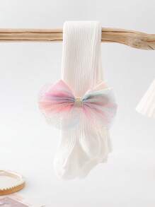 2pcs Girls Bow Decor Comfortable Soft Leggings, Suitable For 1-12 Years Old Children Outdoor Activities